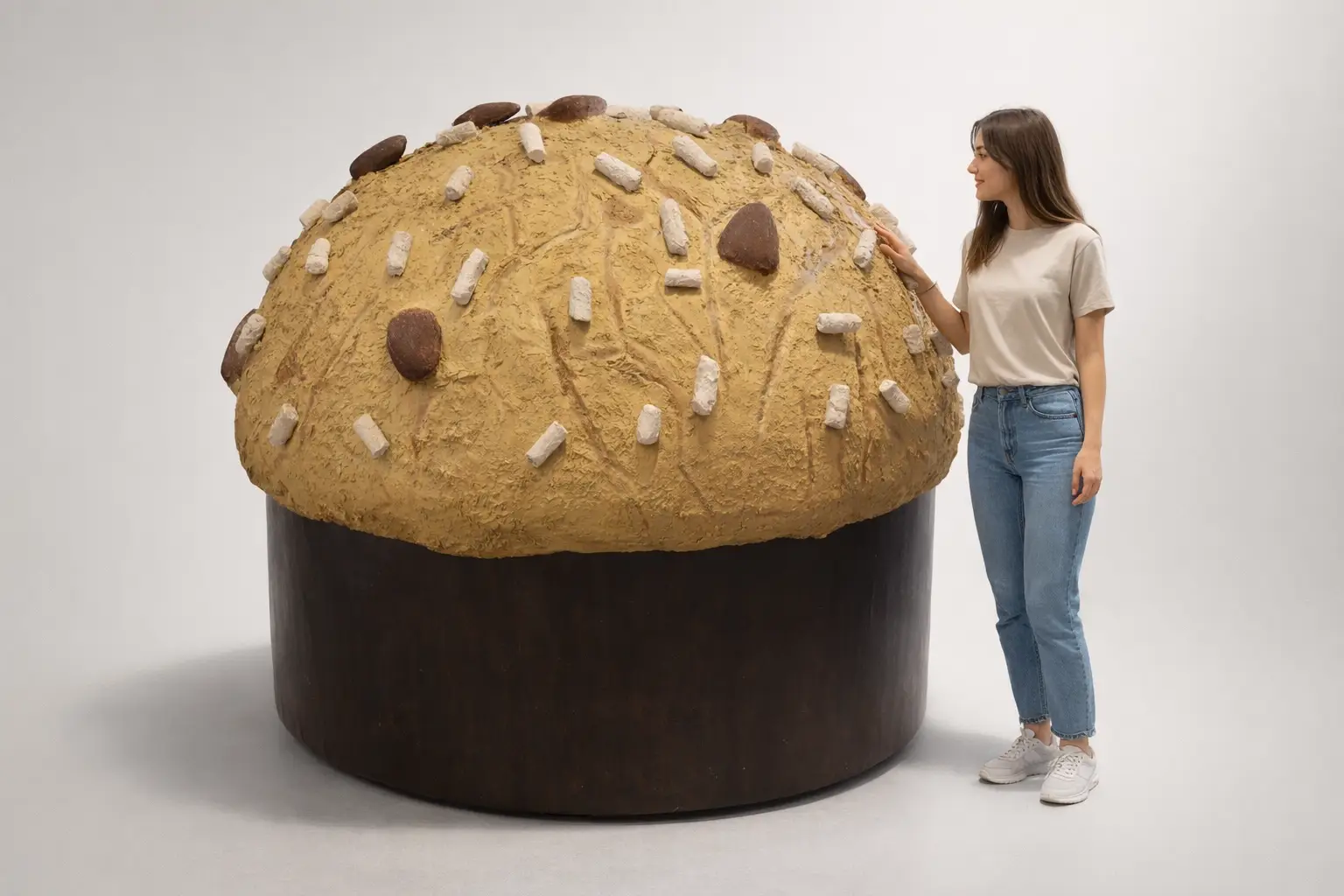 Giant panettone reproduction showing detailed sculpted texture
